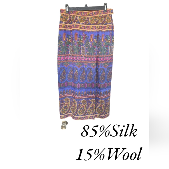 Carlisle Dresses & Skirts - Carlisle Skirt Faux Wrap Midi Paisley 85%Silk & 15% Wool Silk Pencil Size 12